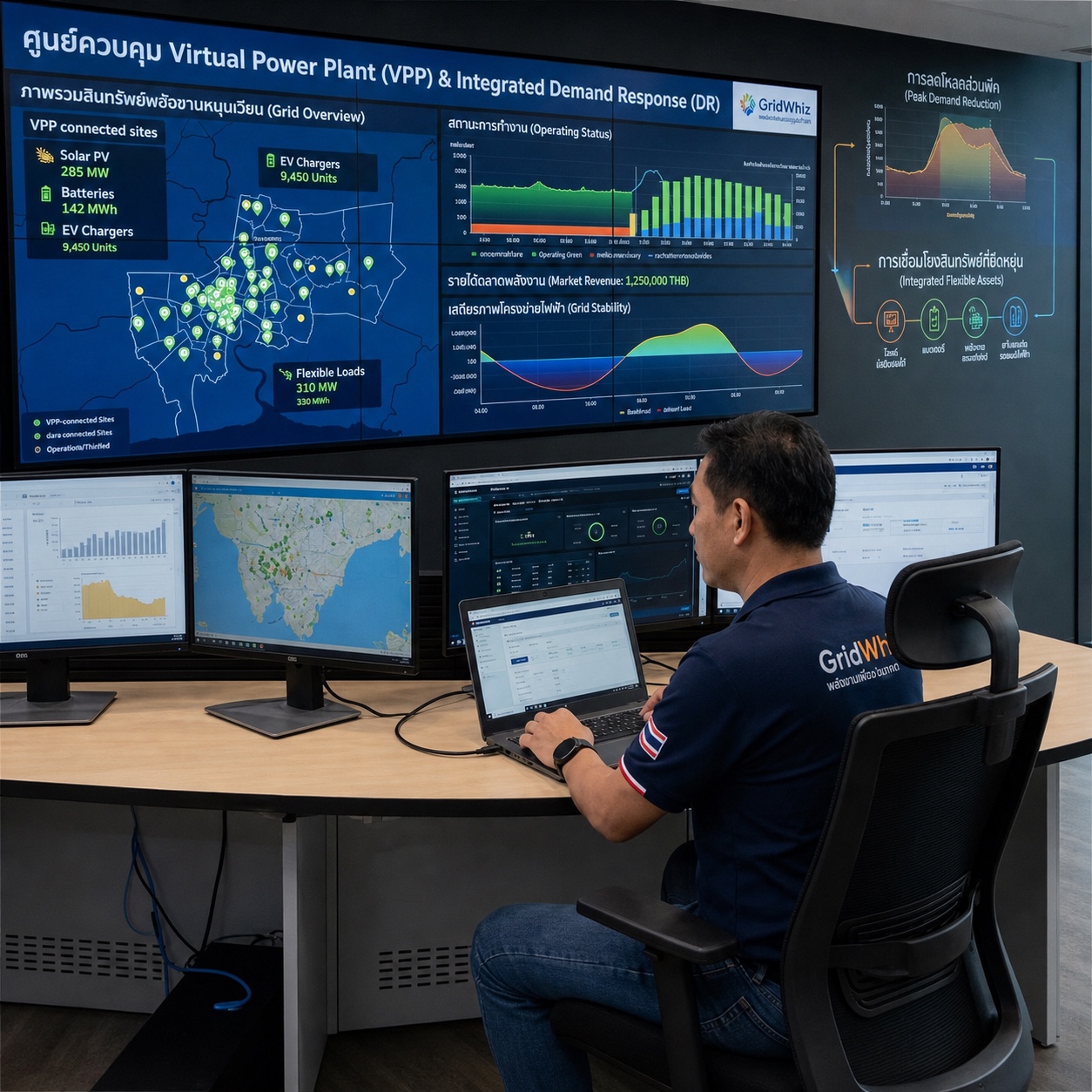 Operator monitoring a virtual power plant and integrated demand response control platform